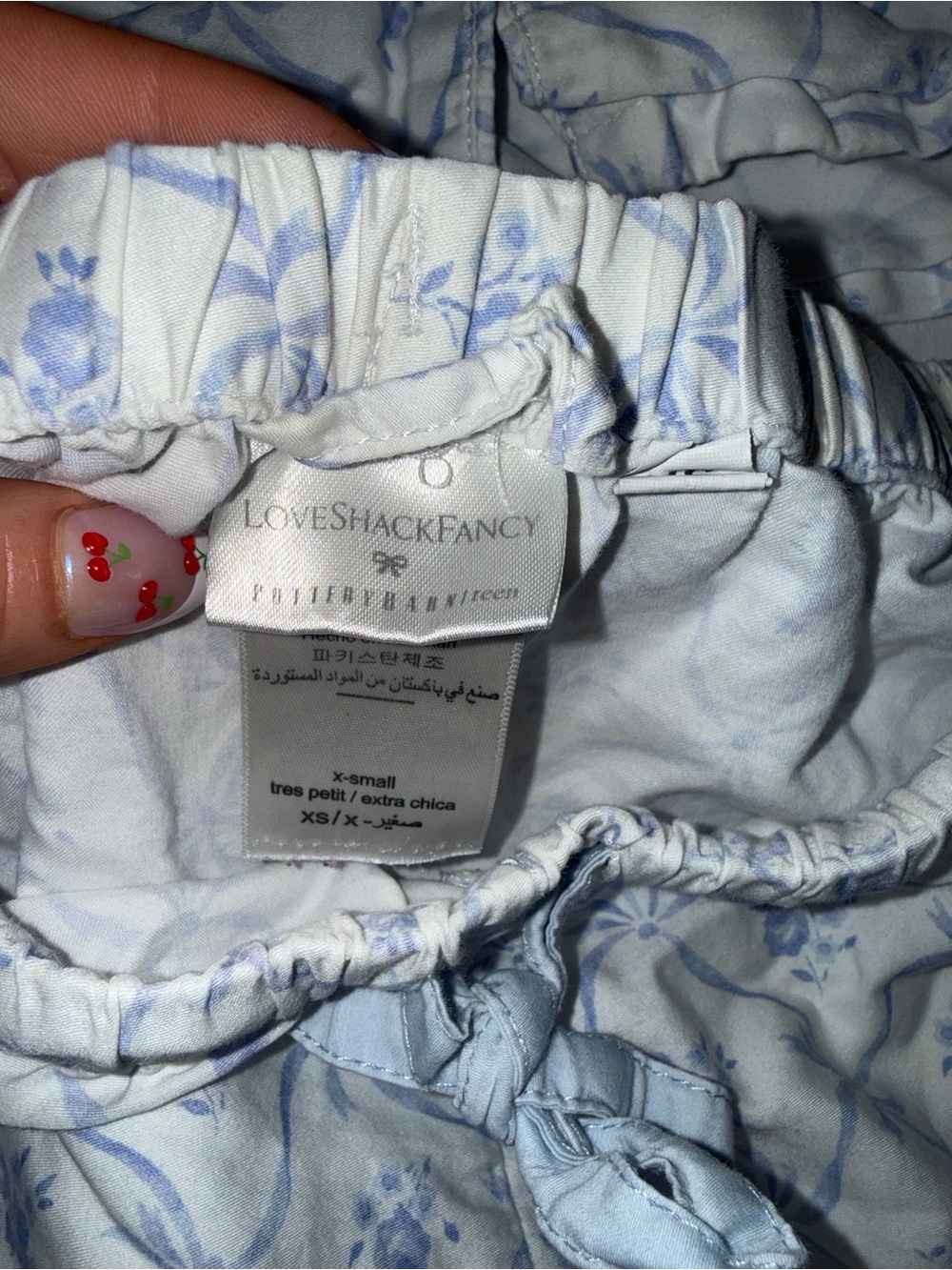LoveShackFancy White and Light Blue Floral Two-Piece Pajama Set - Picture 5 of 7